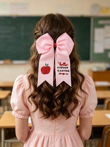 4件/1件 入學季彩色蘋果大蝴蝶結髮夾，緞面髮夾，教師節，女孩青少年日常校園穿搭百搭髮飾禮物 - 彩色 - 查看 3