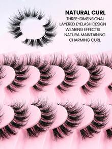 MAANGE 7 Pairs Segmented Fluffy False Eyelashes, 11-16mm, Cartoon Style False Eyelashes, Transparent Band False Eyelashes, Soft 3D Faux Mink False Eyelashes, Lightweight Fluffy Faux Mink False Eyelashes, Strip False Eyelashes, Suitable For Daily Use, Women's Travel, Party, Work And Other Occasions, False Eyelashes, Eyelashes - Black - View 7