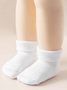 6 Pairs Baby Newborn Autumn/Winter Warm Solid Color Soft Comfortable Casual Cute Fold-Top Socks, Brown Tone - Multicolor - View 2