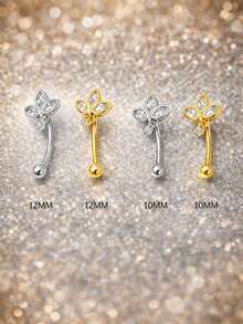1pc 925 Sterling Silver Clover CZ Navel Ring, Women's Cubic Zirconia Belly Button Piercing Jewelry - Navel Nails - View 5