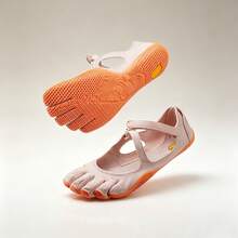 Women Coral Orange Five Toe Barefoot Yoga Shoes, Non Slip Soft Sole Pilates Dance Sneakers, Adjustable Strap Indoor Training Fitness Footwear - White - View 2