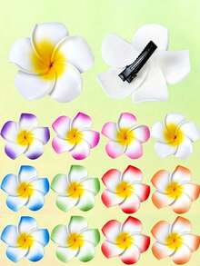 2 piezas de pinzas para el cabello con flor de plumeria degradada de espuma, 5 pétalos, pasadores florales para mujer, estilo tropical de playa bohemio de verano - Multicolor - Ver 2