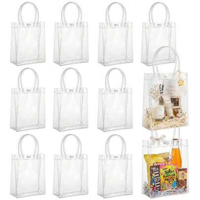 10/2pcs Waterproof Transparent PVC Button Gift Bags, Shopping Bags, Tote Bags, Gift Packaging Bags, Perfect For Women's Weddings, Parties And Holiday Gifts, Valentine's Day, Mother's Day Gift Packaging Bags, Stadium Certified Clear Tote Bags, Suitable For Concerts, Sports Events And Holiday Celebrations, Transparent Waterproof Bags, Ideal For Summer, Vacation And Beach Activities, Christmas Gift Bags