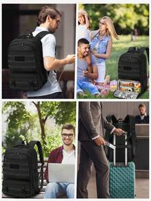 NEWHEY Mochila para portátil de 17.3 pulgadas, bolsa de almuerzo impermeable, mochila de gran capacidad para trabajo, viajes, negocios y estudiantes - Negro - Ver 3