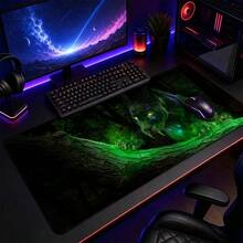 Glowing Green Jungle Leopard Large Gaming Desk Mat, Deep Forest Wildlife Print Non-Slip Rubber Extended Mouse Pad, Waterproof Keyboard Pad, Gaming Desktop Decoration - View 4