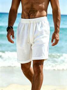 Men's Summer Bamboo Linen Drawstring Shorts, Loose Breathable Bermuda Casual Beach Vacation Pants - White - View 2