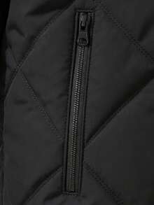 Men's Autumn/Winter Outdoor Warm Cotton Padded Coat, Solid Color Sports Stand Collar Zip-Up Fashion Coat - Black - View 8