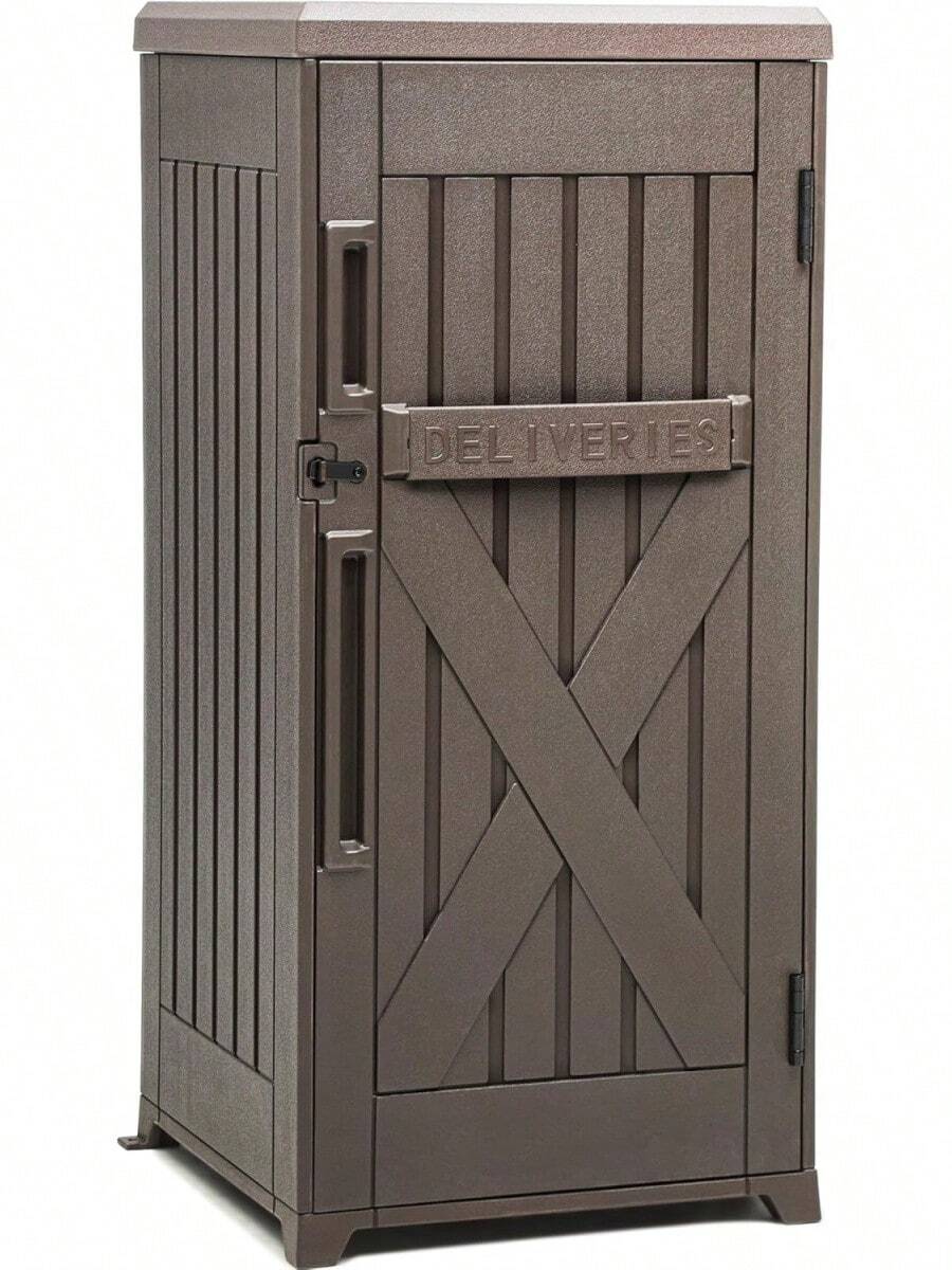 YITAHOME 51 Gallon Resin Package Delivery Box Outside, Storage Box With Lockable Secure, Resin Deck Box Porch, Curbside(Black) - Brown - View 1