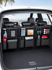 Car Storage Bag Suitable For All Car Models, Made Of Artificial PU Material, With 4 Storage Compartments, Fashionable Black Design, Perfect Gift For Car Enthusiasts - A - View 1