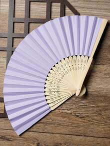 1pc Wedding Party Paper Fan, Bride Handheld Folding Fan, Bamboo Handheld Folding Fan, DIY Hand-Painted, Suitable For Bridal Shower, Bridesmaid Gift, Party Decoration - Pink - View 3