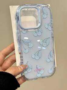 1PC Ins Style Fresh Blue Cherry Phone Case Compatible With IPhone 16 Pro Max, Apple 15 New 16 Pro, 14, 13, 16, 15 Pro, 17 Pro Max, 17 Pro, 17 Air, Silicone Shockproof Protective Cover For Women - Baby Blue - View 1