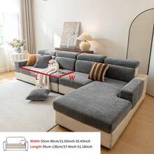 1pc Solid Color Herringbone Chenille Sofa Cover Set, Non-Slip Washable Sofa Cushion Cover, Suitable For Home Pet Owners And Children, Neutral Wabi-Sabi Minimalist Furniture Protector, Living Room Villa Daily Decor, Multiple Sizes - Grey - View 9