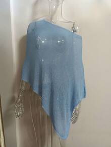1pc Solid Color Knitted Asymmetrical Mesh Cape Shawl - Multicolor - View 12