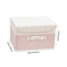 1pc Foldable Linen CD Storage Box, Collapsible Storage Bin With Lid, Toy Organizer Basket, Laundry Hamper - Rusty Rose - View 9