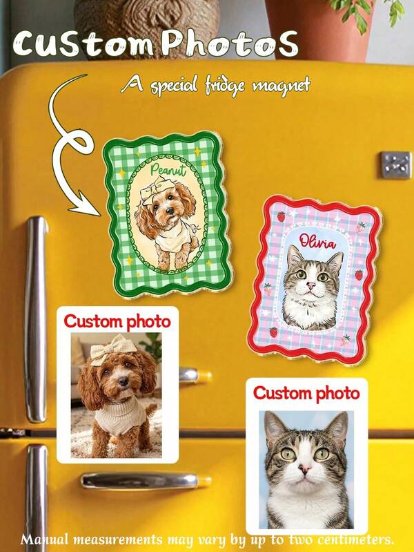 1pc Personalized Pet 2D Flat Portrait Fridge Magnet, Customized Dog Cat Photo Magnetic Sticker, Pet Lover Gift, Pet Owner Gift, Dog Mom Magnet, Mother's Day Gift, Unique Pet Owner Gift, Home Kitchen Decor