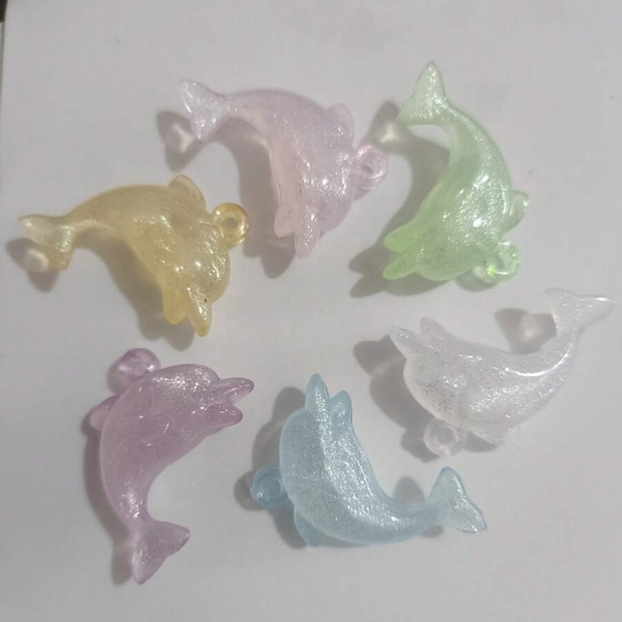 16pcs Macaron Color Glitter Dolphin Acrylic Pendants, Small Hole Dolphin Charms, DIY Earrings Keychain Handmade Jewelry Accessories - Multicolor - View 1
