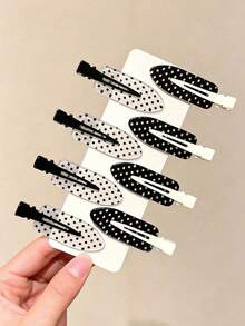 12/8/4/1pc Seamless Black & White Polka Dot Hair Clips, Fashionable Bangs & Messy Bun Hair Clips, Suitable For Dates, Beach Vacation, Formal Wear, Outings, Gifts, Versatile Hair Clips For School And Daily Wear - Polka Dot Clip - View 5