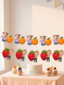 Custom Children's Tropical Fruit Face Banner, 1st Birthday Hanging Flag, Summer Yard Decoration Garland, Baby Shower Party Decor, Tutti Frutti Party Favors, Children's Milestone - Multicolor - View 6
