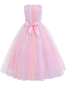 Tween Girl Colorful Tulle 3D Floral Princess Dress, Wedding Flower Girl, Birthday Party, Holiday Gathering, Host, Piano Performance Evening Gown - Multicolor - View 5