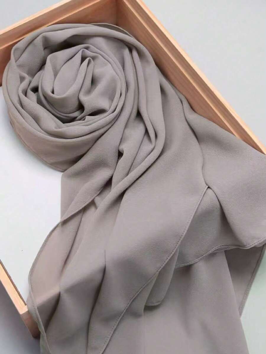 1pc Casual Multi-Functional Solid Color Chiffon Scarf, Suitable For Matching With Various Outfits - Light Grey - View 1