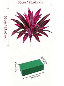 Helecho de Boston artificial púrpura, Dracaena, 12/18 piezas de hojas falsas púrpura y rojas, plantas artificiales tropicales, adecuadas para bodas, fiestas y decoración del hogar, ideales para Navidad y el Día de San Valentín, maceta no incluida - Rojo violeta - Ver 10