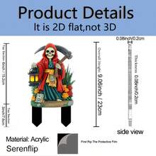 [2D Flat] 1pc 2D Flat Acrylic Garden Stake, Used For Garden And Potted Plants, Red Cape Skeleton With Scythe, Used For Decorating Yard And Potted Plants, Perfect For Decorations And Outdoor Decor, Halloween Decoration Stake, 2D Flat, No Electricity - A - View 8