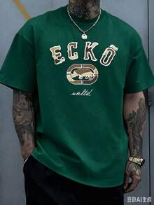 The Iconic ECKO Unltd Graphic Features A Bold Rhino Emblem With Urban Camouflage Lettering Symbolizing Strength Individuality Urban Culture   220g - 墨綠色 - 查看 1