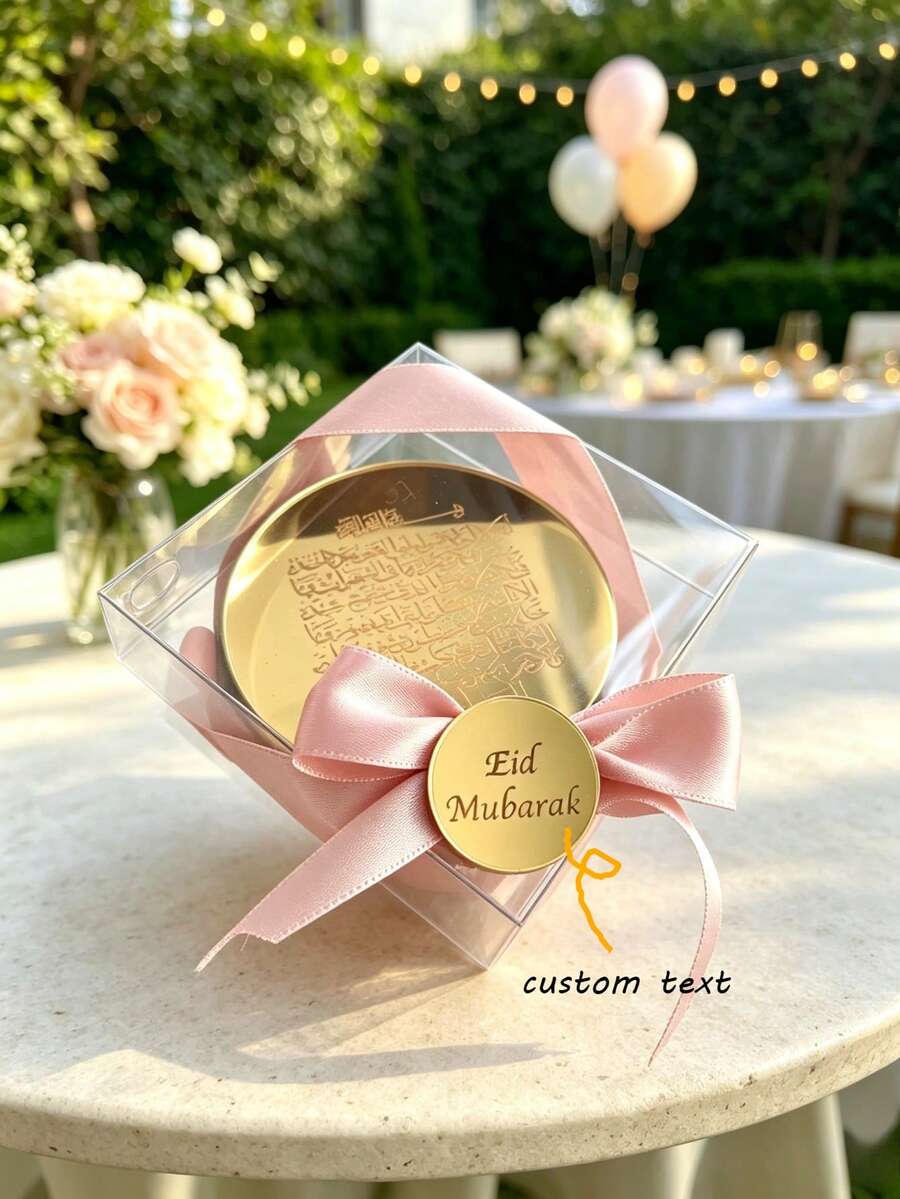 Luxury Round Mirror Acrylic Plaque With Satin Bow, Fully Custom Engravable Name & Date Souvenir Tags, Sentimental Table Decor Keepsake Gifts For Wedding, Valentine's Day, Birthday Parties - Multicolor - View 1
