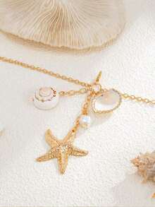 1pc Bohemian Style Sexy Starfish Shell Pearl Bikini Chain Accessory, Suitable For Beach Wear - Gold - View 6