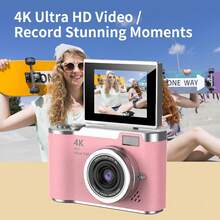 كاميرا رقمية 4K بدقة 48 ميجابكسل للتصوير الفوتوغرافي والفلوق، شاشة قابلة للطي 2.4 بوصة، زووم رقمي 8x، مانع اهتزاز، محمولة، كاميرا بطاقة CCD، مناسبة للمراهقين والسفر والمبتدئين، بطارية 800mAh بعمر طويل - متعدد الألوان - مشاهدة 4