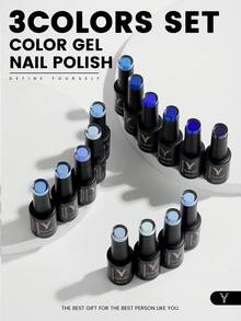 YOKEFELLOW 3pcs Blue Gel Nail Polish, Summer Blue/Royal Blue/Sky Blue Nail Holiday Nail Highly Pigmented Semi-Permanent Gel Nail Polish Soakable UV Light Cured Suitable For Nail Salon DIY Women Girls - Multicolor - View 6