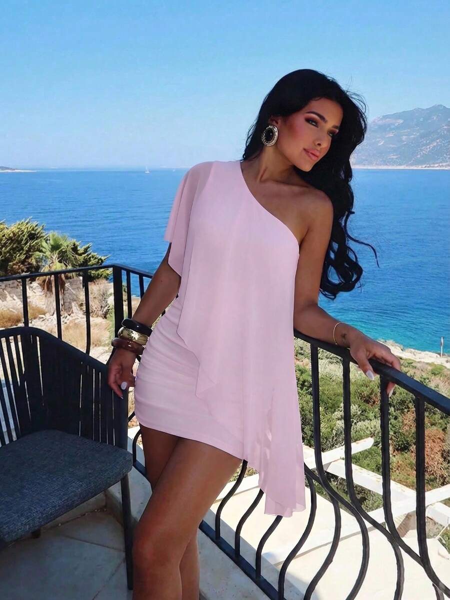 Women Mini Dresses - 嬰兒粉 - 查看 1