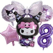 New Cartoon Purple Character Aluminum Foil Balloons With Numbers 1-9, Cute Cartoon Theme Birthday Party Decoration Props, Atmosphere Photo Decor, Number & Bow Balloon Combo Set - As Shown In the Figure - View 8