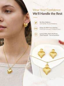 Luxury Daily Wear Gold-Tone Stainless Steel Earring & Necklace Set, Shell & Heart Multi- Hypoallergenic Jewelry, Ideal Holiday Gift For Women - Multicolor - View 4