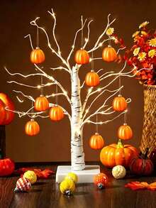 Autumn Birch Tree Light Set, Home Autumn Decor, Thanksgiving Decoration Light Strip With Pumpkin Pendant, Suitable For Autumn, Thanksgiving, Tabletop Decoration, Autumn Party Decoration - White Branch - View 3