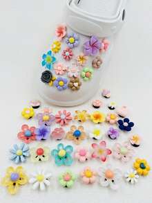 30pcs Cartoon Resin Coffee Color Bear & Flower Random Pattern Clog Shoe Charms Set - Multicolor - View 4