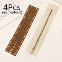 2/4Pcs PU Leather Zipper With Needle Holes - Dark Blue, Brown, Beige Crochet Bag Accessories, Suitable For DIY Wallets And Sewing Crafts, Wallet Straps, DIY Wallet Making - Multicolor - View 23