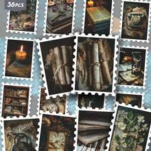 36 Peças Adesivos de Decoração Vintage Dark Academia, Conjunto de Adesivos Recortados com Estética Retrô de Livro Antigo & Vintage para Diários, Planejadores & Decoração - carimbo - Visão 1