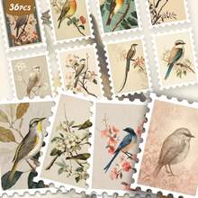 36PCS Vintage Bird & Floral Stickers, Retro Botanical Style & Nature Aesthetic Cutout Sticker Set For Journals, Scrapbook, Planner & Decor - Stamp - View 2