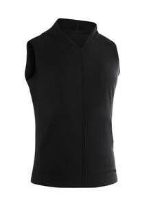 Men's Summer Black Sleeveless Hooded Vest, Fashion Solid Color Sports Hoodie - Black - View 5