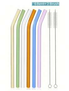 GASUDIN 6pcs Reusable Glass Straws, Includes 2 Cleaning Brushes, 8mm X 7.87 Inch Heat-Resistant Borosilicate Glass Drinking Straws, Suitable For Milkshakes, Tea, Juice, Parties And Gatherings, Transparent/Multicolor - View 13