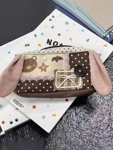 1pc Rabbit Ear Polka Dot Cake Pencil Case, INS Style Student Large Capacity Decorative Highly Attractive Stationery Makeup Bag Storage Pencil Pouch - Polka Dots - View 1