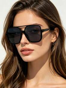 1PC Vintage Double Bridge Aviator Fashion Glasses, Unisex Versatile Photo-Worthy Accessory - Black - View 9