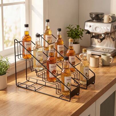 Hetorosu 2PCS 4-Layer Coffee Syrup Organizer, Can Hold 8 Bottles Of Syrup ; Suitable For Use As A Storage Rack In Restaurants, Cafes, Bars, And Home Kitchens.