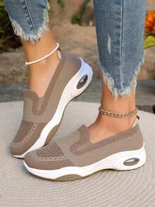 Caquis Zapatillas Casuales de Suela Gruesa para Mujer, Diseño Slip On sin Cordones, Efecto de Aumento de Altura que Alarga Visualmente las Piernas, Cómodas para Caminar Largas Horas - Caqui - Ver 12