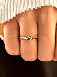 1pc S925 Sterling Silver Double Layer Thin Intertwined Concentric Knot Ring, Romantic Luxury Atmosphere Hand Jewelry, Minimalist Gentle Commute Daily Date Niche Design Versatile Finger Ring, Gift For Lover Girlfriend - Tie - View 9
