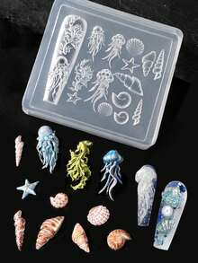 Beautizon Nailartlab 3D海底世界系列－海星、海螺、水母、扇貝造型美甲模具，適用於美甲花卉裝飾沙龍配件工具、美甲用品、美甲工具、美甲藝術工具 - 彩色 - 查看 1