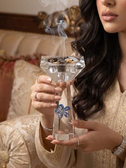 Nordic Luxury Blue Crystal Flower Incense Burner | Transparent Crystal Glass Aromatherapy Burner Ornament, Arabic Bakhoor Oud Incense Burner, Palo Santo Holy Wood Incense Holder, Modern Minimalist Home Decor, Zen Meditation Aromatherapy Burner, Suitable For Yoga, SPA, Sleep Aid, Relaxation, Stress Relief, High-End Living Room, Bedroom, Study Desk Decoration / Saudi Arabia, National Day, Wealthy, Hall Decoration, Bedroom Home Decor, Living Room Decoration And Accessories, Room Decoration Incense Burner