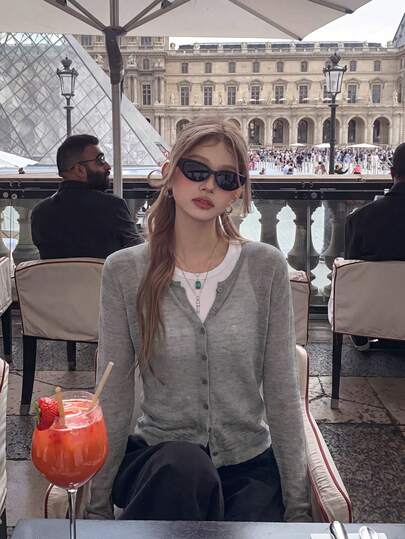 Korean Style Minimalist Knitted Cardigan Women Spring Summer Thin Lightweight Outerwear, Daily Commute, Shopping, Travel