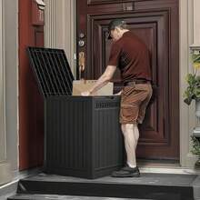 YITAHOME 51 Gallon Resin Package Delivery Box Outside, Storage Box With Lockable Secure, Resin Deck Box Porch, Curbside(Black) - Brown - View 2